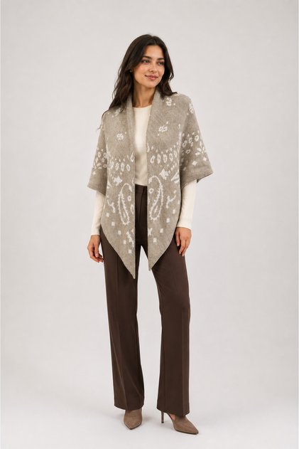 Patterned Double-Sided Knitwear Triangle Shawl