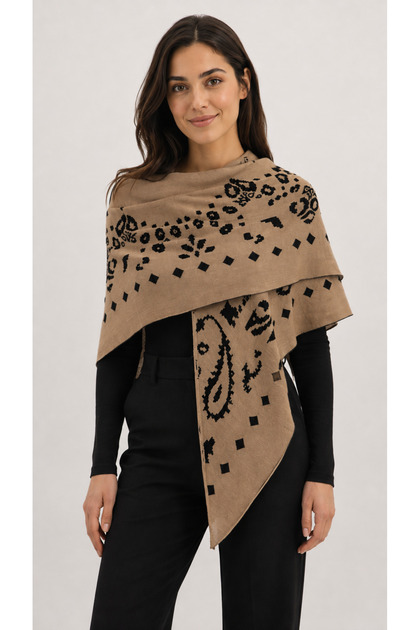 Patterned Double-Sided Knitwear Triangle Shawl