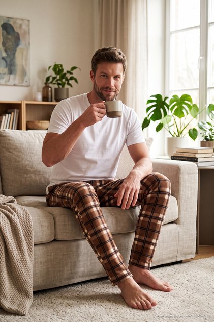 Elastic Waist Flat Leg Soft Textured Fleece Pajama Bottoms Men's Pajama Bottoms 6098001