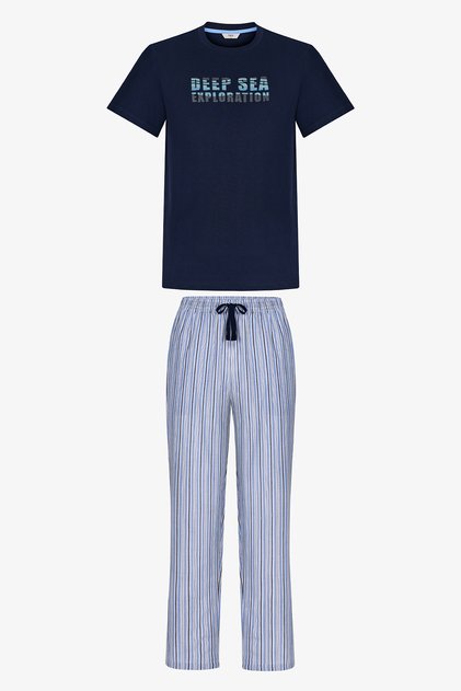 Erkek Big Blue Sea Çizgili Kısa Kollu Pijama Takımı