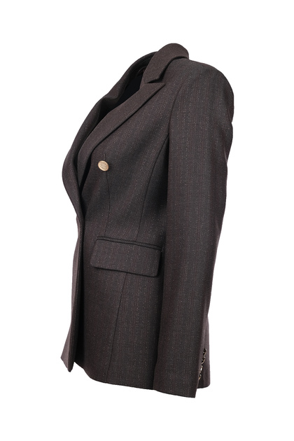 Women's Minimalist Double Row Long Sleeve Jacket - Stylish and Modern
