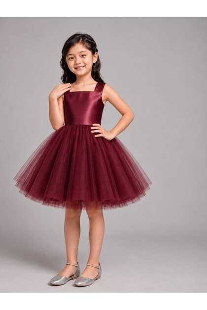 Girl's Square Neck Dense Tulle Short Birthday Dress