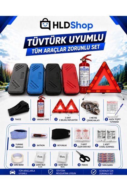 EVA ÇANTALI TRAFİK SETİ 4 RENK TÜM ARAÇLARA UYUMLU E BELGELİ REFLEKTÖR