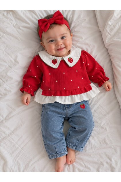 Strawberry Patterned Baby Girl Set of 2