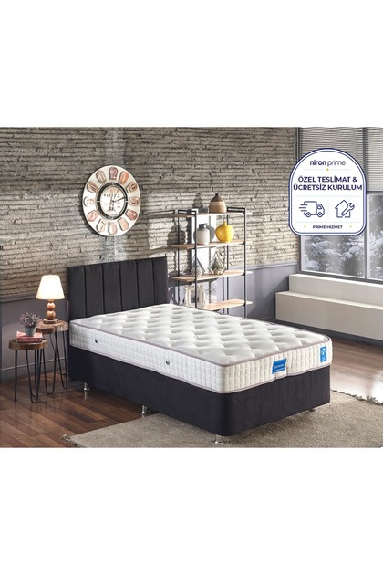 Niron Juliette 120x200 Bir Buçuk Kişilik Lüks Yatak Seti - Siyah Kumaş Baza, Başlık Ve Yatak Takımı