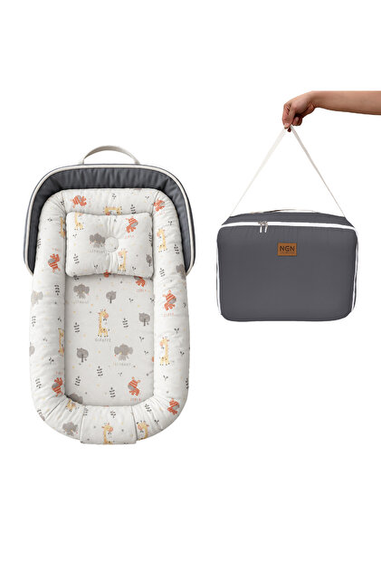 Bagged Baby Nest Safari Animal Patterned Newborn Babynest Portable Co-Sleeper Bed Dark Gray