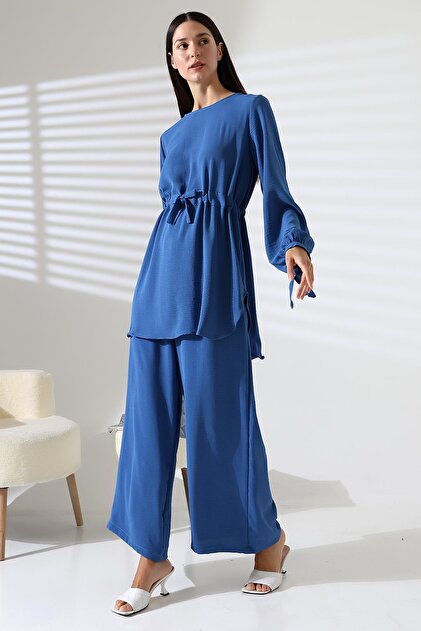 Women's Hijab Ayrobin Belted Tunic Trousers Double Set