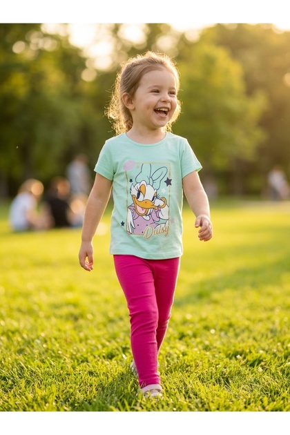 Children's Character Printed Crew Neck Short Sleeve T-Shirt Leggings 2-Piece Set 2-6 Years Cotton