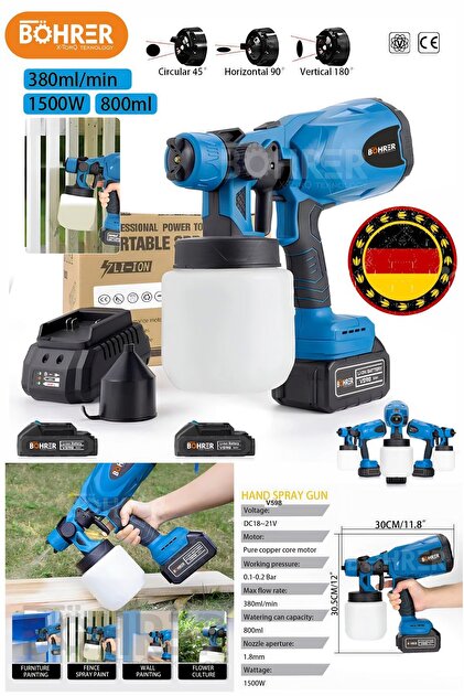 ALMAN V598 ÇİFT AKÜLÜ 1.8 MM PROFESYONEL BOYA PÜSKÜRTME İLAÇLAMA MAKİNESİ