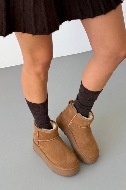Suede Inside Plush Thick Sole Women's Boots Brown