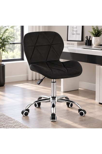 Scaun de birou în stil scandinav, înălțime 72-84 cm, roți cauciucate, bază din oțel cromat, velur