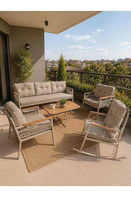 Nevora Alvera Bahçe Balkon Seti Cappuccıno Metal İskelet Sallanır Koltuklu Takım