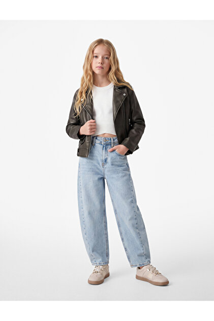 Barrel Denim Trousers with Pockets, Loose Fit, Cotton