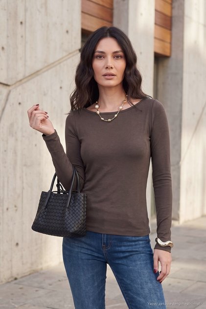 Kayık Yaka Basic Long Sleeve Blouse Women's Bluz 5867061