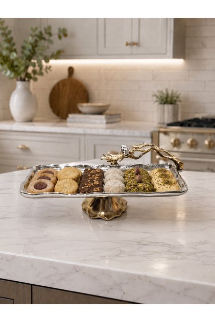 Presenting Tray and Cookie Holder with Branch Flower Detail – 34X18X13 cm