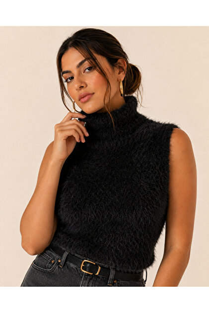 Turtleneck beard yarn plush sweater