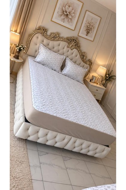 Tembel İşi̇ Double-Sided Sheet Set, Quilted Fabric with Elastic Pad and 2 Pillow Covers, Sheet Set
