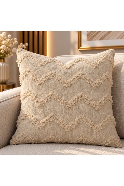 Zigzag Pattern Cream Throw Pillow Cover Woven Decorative Cushion Pillowcase Luxury Fabric Chenille Jacquard 45*45 cm