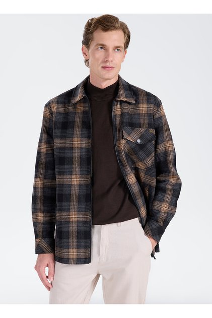 Men's Brown Relaxed Plaid Shirt J6WM-GML7201