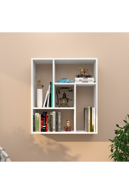 5 Bölmeli Duvar Kitaplığı Beyaz 72,6x82,5x22 cm 18 mm Suntalam