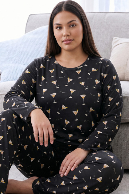 Anthracite Patterned Thermal Fabric Ultra Soft Large Size Oversized Knitted Pajama Set