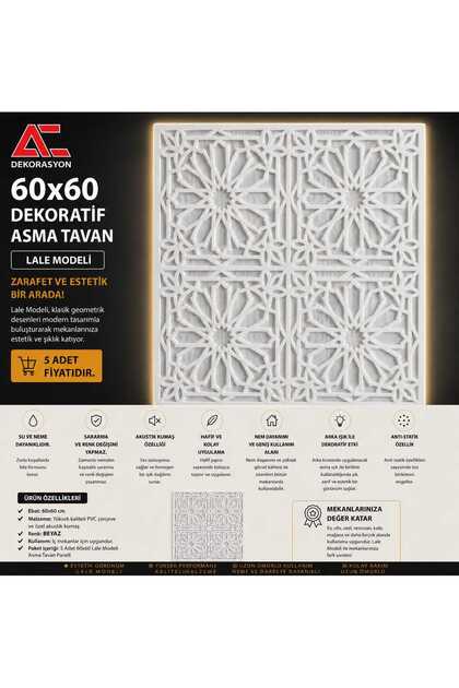 Dekoratif Asma Tavan Paneli Lale 60x60 Led Uyumlu (5 adet)