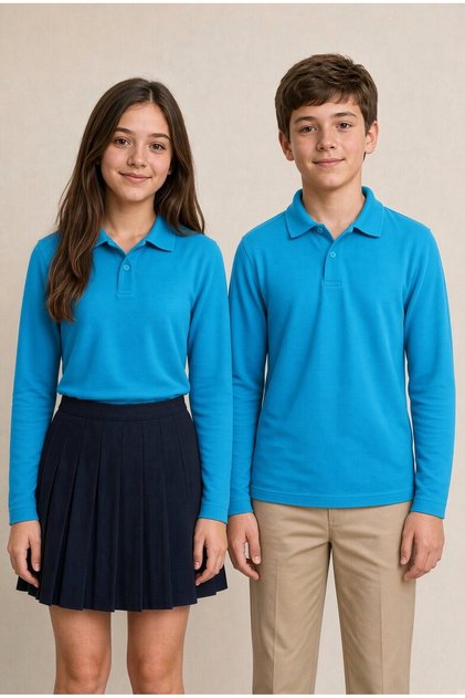 Blue Girls' / Boys' Long Sleeve Polo Collar School T-Shirt 24861