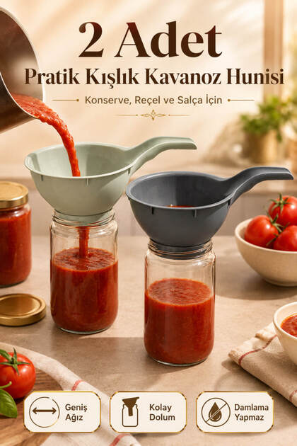 2 ADET Saplı Kavanoz ve Konserve Hunisi Çok Amaçlı Servis Hunisi Kışlık Dolum Aparatı