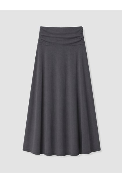 Anthracite Elastic Waist Gathered Flared Skirt