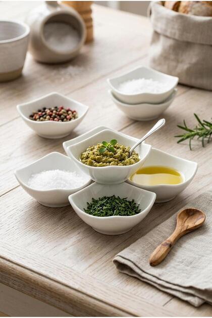 Mini Square Breakfast Bowl Set of 6 – Porcelain Snack Bowl, Sauce Bowl, Presentation Bowl 688