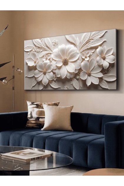 Textured Appearance White Flower One Piece Canvas - Canvas Painting