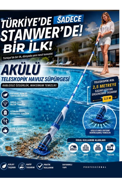AKÜLÜ HAVUZ TEMİZLEME MAKİNESİ HAVUZ SÜPÜRGESİ