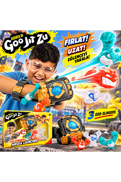 Heroes of Goo Jit Zu Goo-Slingers Mega Launcher Fırlatıcı Oyun Seti – 3 Esnek Goo Figürlü Bileğe Takılan Aksiyon Oyuncağı 5+ Yaş