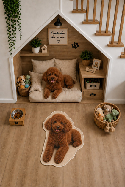 Poodle Kahve Figürlü Mama Paspası Kaymaz Tabanlı Yıkanabilir 50x80 cm