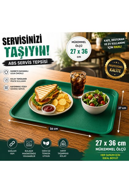 Abs Serving Tray Green 27X36 cm Shockproof Professional Tray