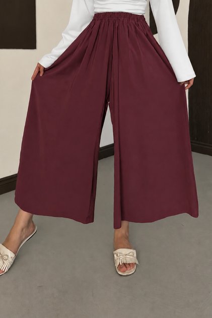Wide-Legged Casual Tencel Fabric Skirt-Looking Pants with Elastic Waist