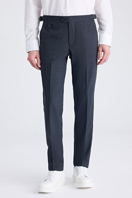 Ds Damat Slim Fit Navy Blue Dobby Fabric Trousers