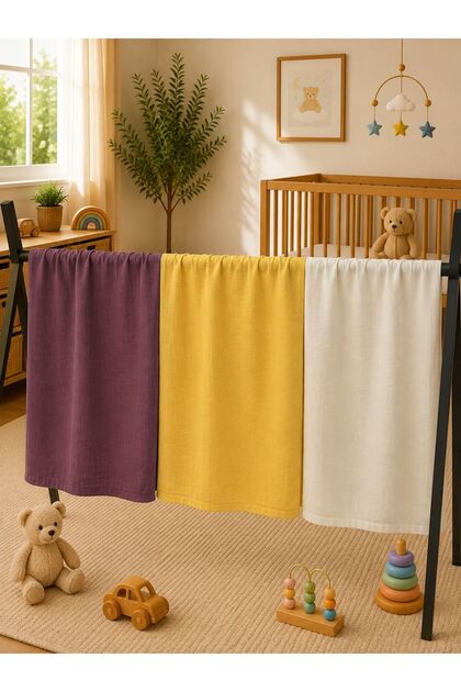Multi-Purpose Muslin Blanket Set of 3, Muslin Newborn Baby Blanket, 100% Organic Cotton Muslin Cloth - 80X80 cm