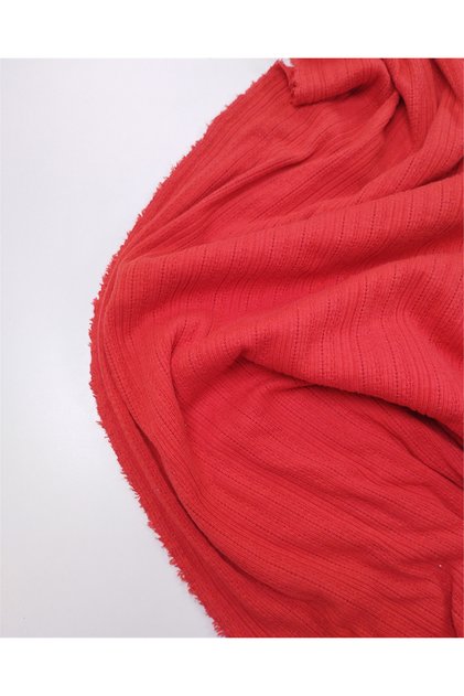 A Patterned Cotton Knitted Fabric in Red Color, Made from Fine, Soft Knit, Suitable for Dresses & Blouses. Width: 140