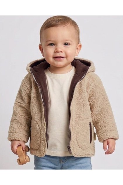 Baby Boy Winter Welsoft Hooded Zippered Lamb Cardigan, 1-2-3-4 Years Old Winter Plush Jacket