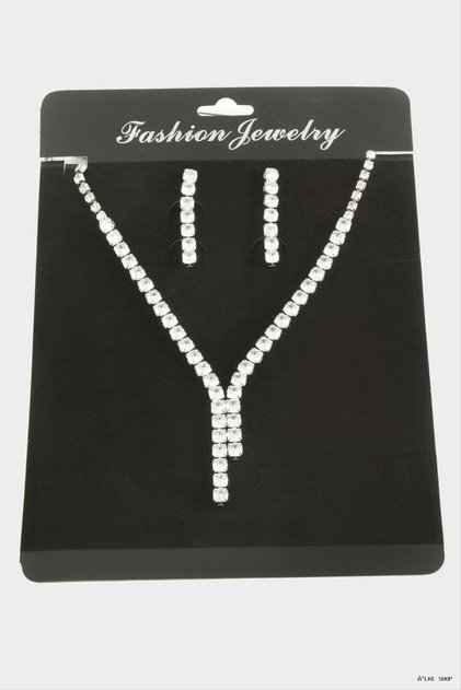 Ilkestor Tur Zircon Stone Luxury Set Necklace 5 mm (15953) Silver Color