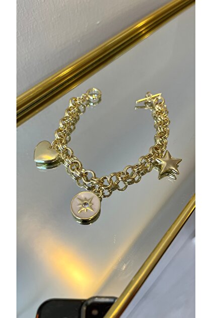 14K Vip Sallantılı Charmlı Kalp Yıldız Bileklik