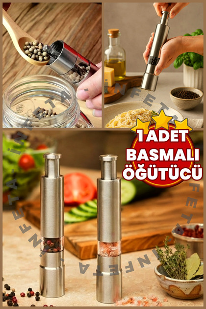 1Pc Steel Pepper & Salt Grinder-Press Type Manual Spice & Pepper Mill-Stainless Steel Grinder