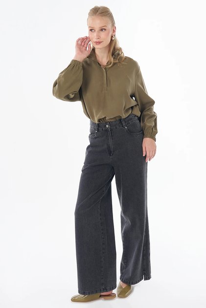 High Waist Denim Trousers Black