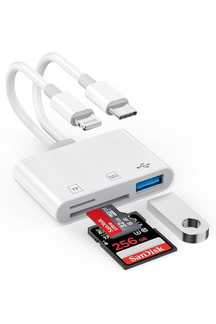 Sd Memory Card Reader for iPhone iPad Camera, 3 in 2 USB Type C and Lightning to 3 Adapter