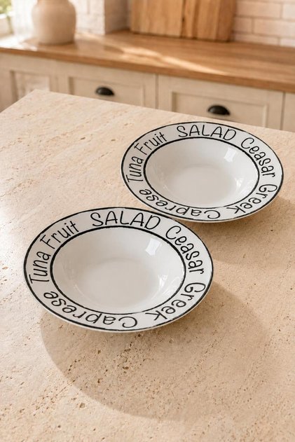 2-Piece Large Pasta and Salad Plate Spaghetti Deep Plate 26 cm