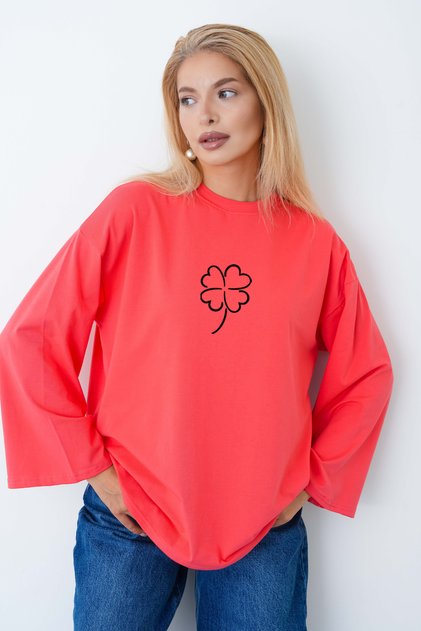 Clover Printed Long Sleeve Body Suitable for Hijab Wear