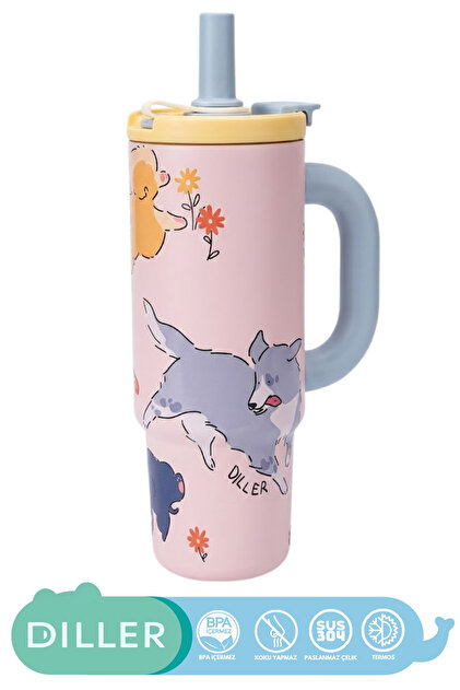 950ml Tumbler Patterned Series Shiny Body With/Without Straw Detox Large Handle Sus304 Stainless Steel Thermos