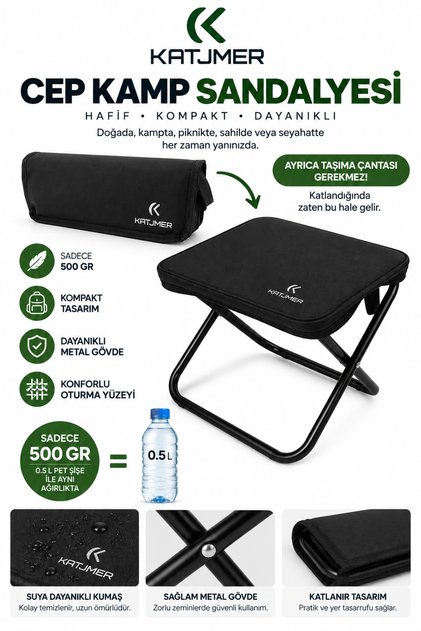Katlanabilir Cep Kamp Sandalyesi 500 Gr Hafif Taşınabilir Kompakt Tabure