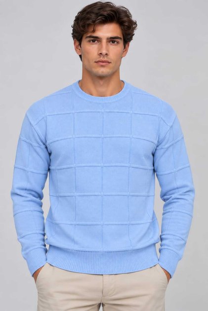 🧶 Erkek Kare Dokulu Triko Kazak | Bisiklet Yaka Şık ve Modern Tasarım ✨🛍️